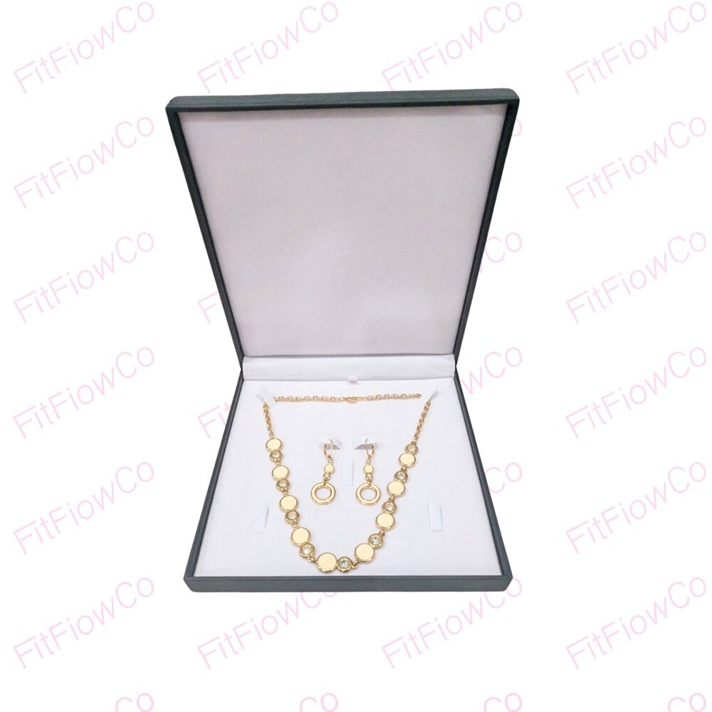 Gold Tone Ivory Enamel Necklace Drop Earrings Set Gift Box - Picture 9 of 10